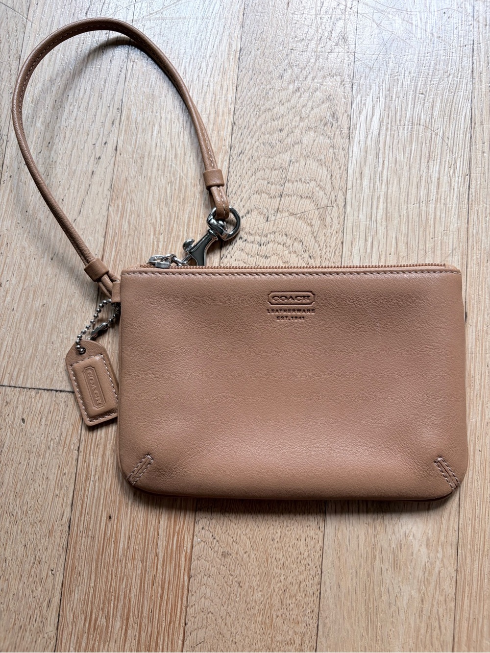 Coach Pebbled Leather Wristlet in Light Tan